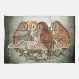 Owls playing tea towel