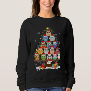 Owls Santa Tree Lights Christmas Pajama Family Cut Sweatshirt