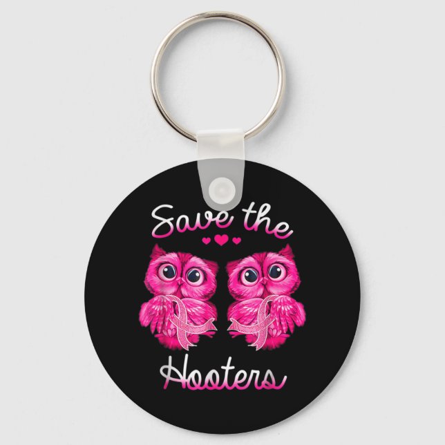 Owls Save A Hooters Pink Ribbon Breast Cancer Gift Key Ring (Front)