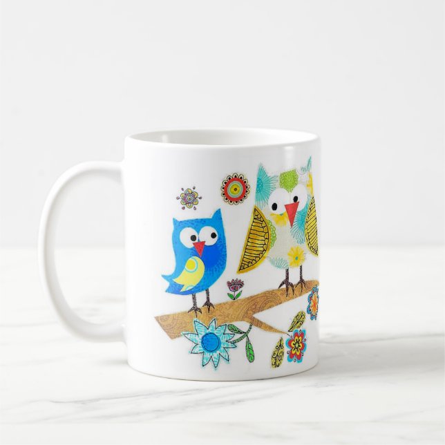 Owls Sitting On A Branch ~ Coffee/Tea Mug Cup (Left)