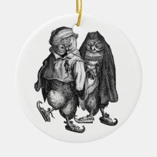 owls skating vintage ceramic tree decoration