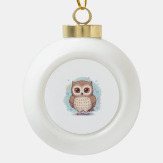 Owls that bring happiness ceramic ball christmas ornament
