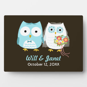 Owls Wedding - Bride and Groom with Custom Text Plaque