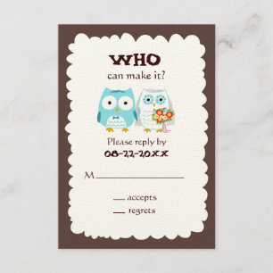Owls Wedding RSVP - Cute Bride and Groom Card
