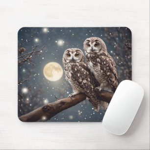 Owls With Full Moon Mouse Pad