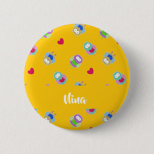 Owls with hearts on orange 6 cm round badge