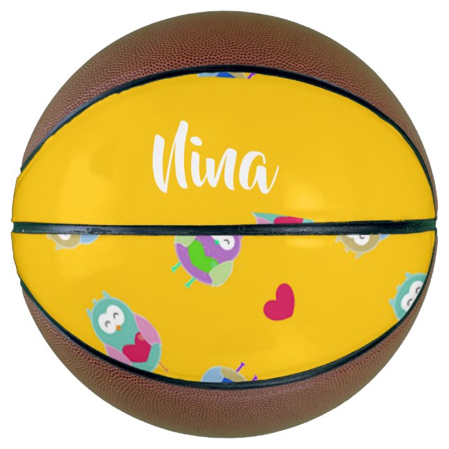 Owls with hearts on orange basketball (Front)