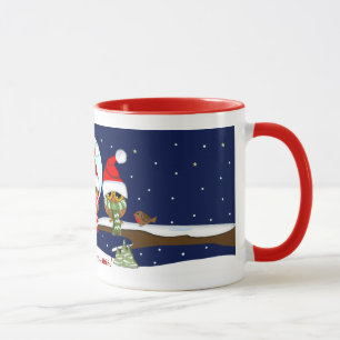 Owls with Santa hats and Xmas scarfs & custom text Mug