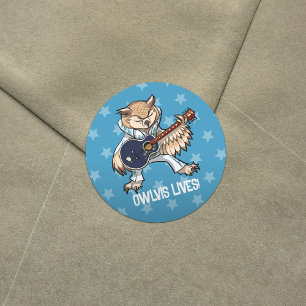 Owlvis Lives! Guitar Owl in Jumpsuit Cartoon Classic Round Sticker