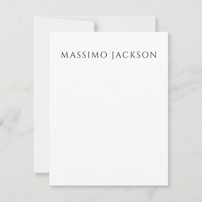 Own Name Calligraphy Chic Plain Simple Black White Card (Front)