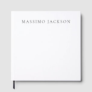 Own Name Calligraphy Chic Plain Simple Black White Guest Book