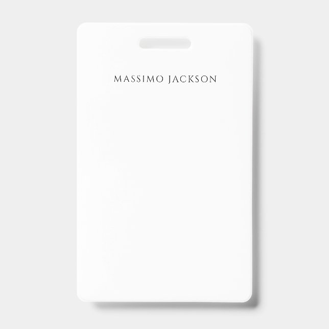 Own Name Calligraphy Chic Plain Simple Black White ID Badge (Front)