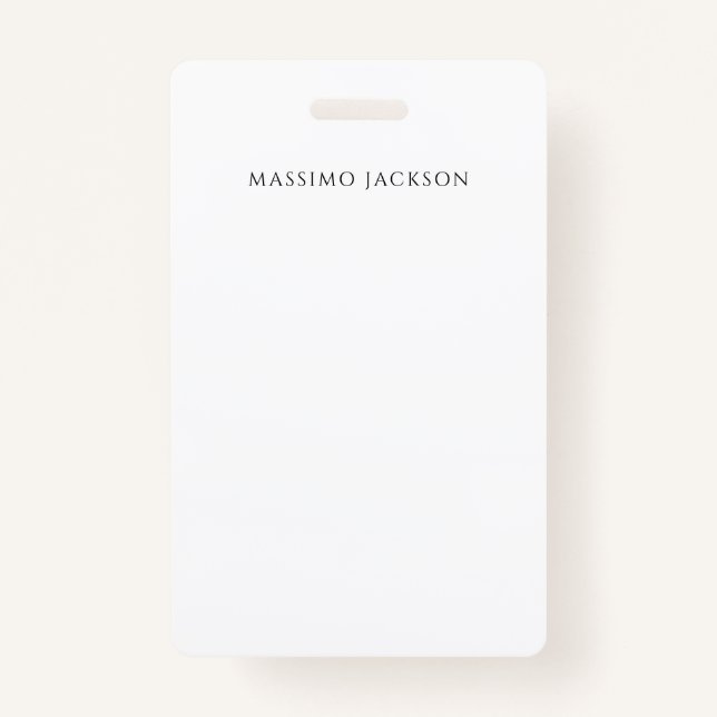 Own Name Calligraphy Chic Plain Simple Black White ID Badge (Front)