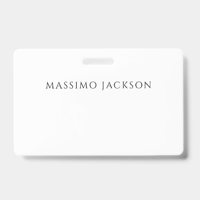 Own Name Calligraphy Chic Plain Simple Black White ID Badge (Front)