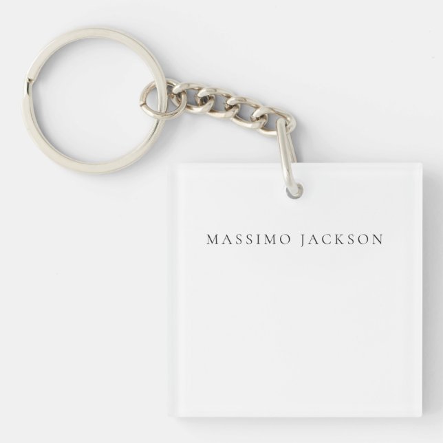 Own Name Calligraphy Chic Plain Simple Black White Key Ring (Front)