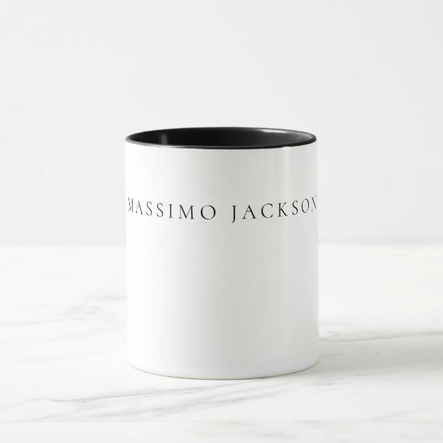 Own Name Calligraphy Chic Plain Simple Black White Mug (Center)