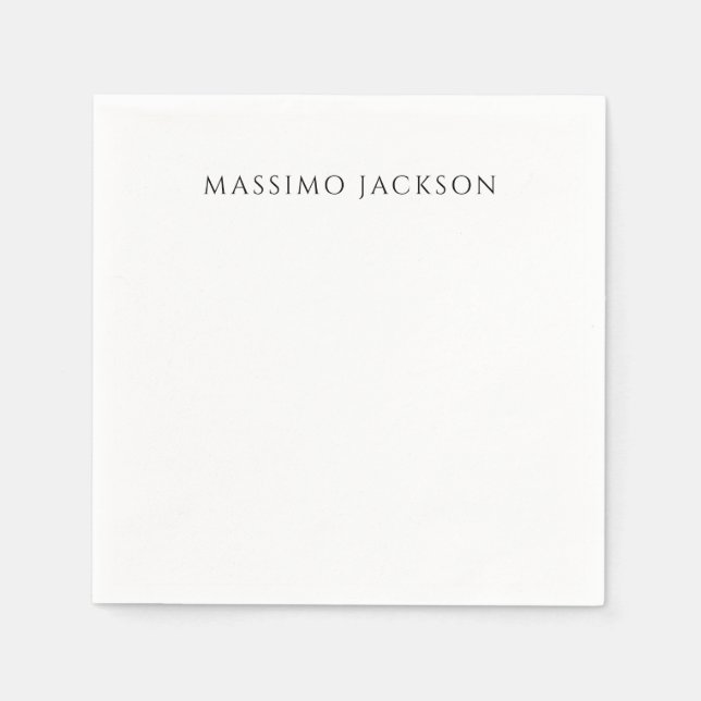 Own Name Calligraphy Chic Plain Simple Black White Napkin (Front)