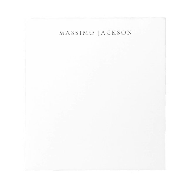 Own Name Calligraphy Chic Plain Simple Black White Notepad (Front)