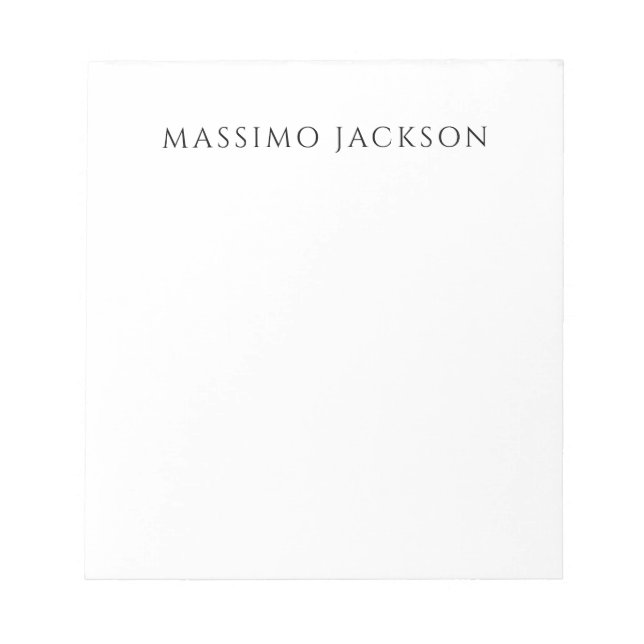 Own Name Calligraphy Chic Plain Simple Black White Notepad (Front)