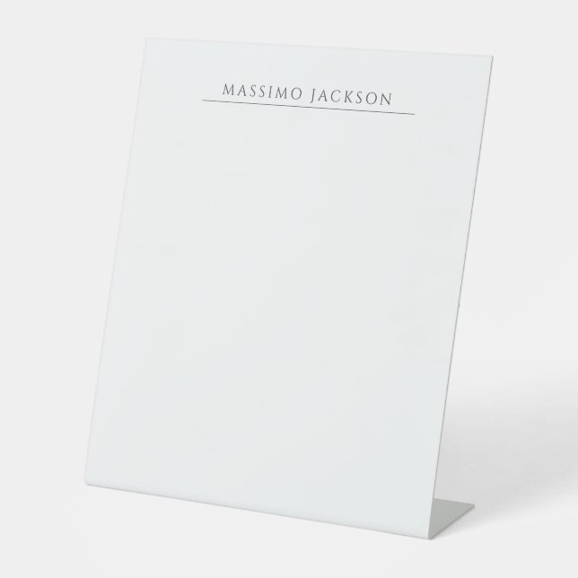 Own Name Calligraphy Chic Plain Simple Black White Pedestal Sign (Front)