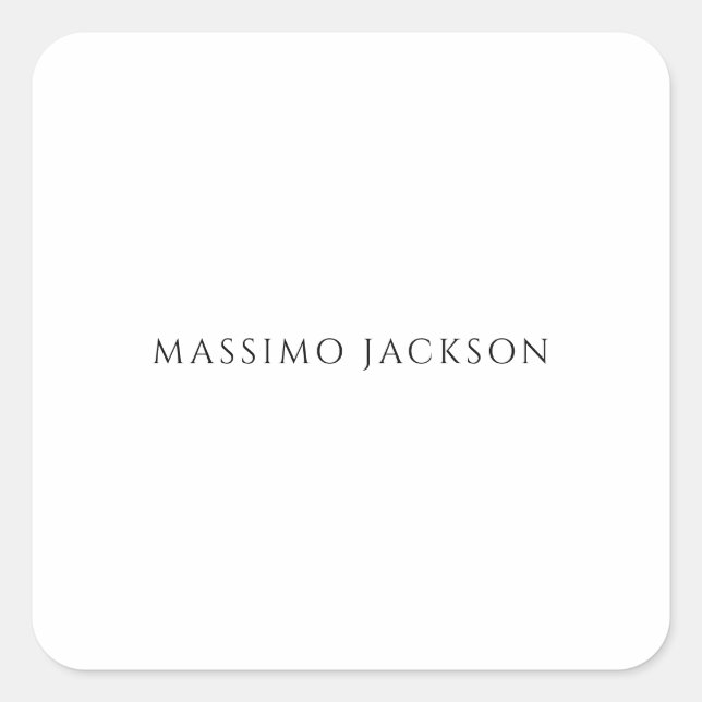 Own Name Calligraphy Chic Plain Simple Black White Square Sticker (Front)