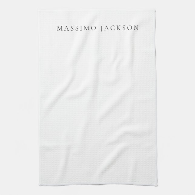 Own Name Calligraphy Chic Plain Simple Black White Tea Towel (Vertical)