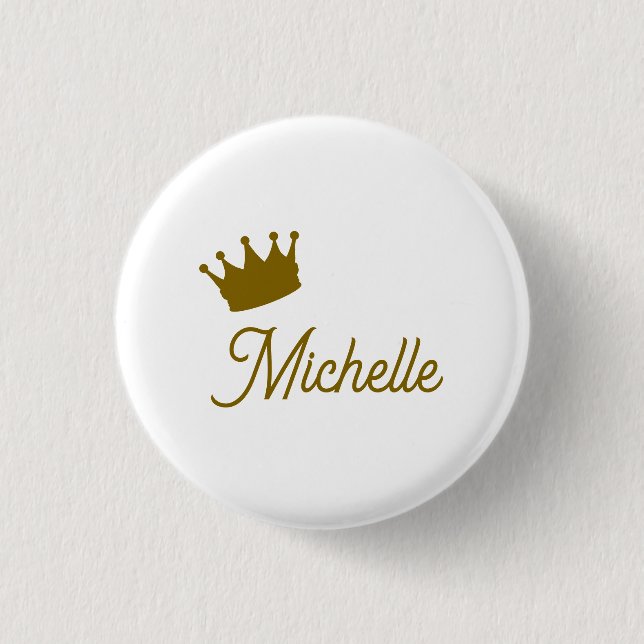 Own Name Creative Trendy Gold Colour Script 3 Cm Round Badge (Front)