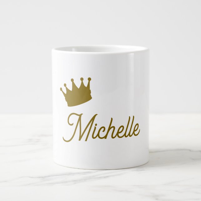 Own Name Creative Trendy Gold Colour Script Large Coffee Mug (Front)