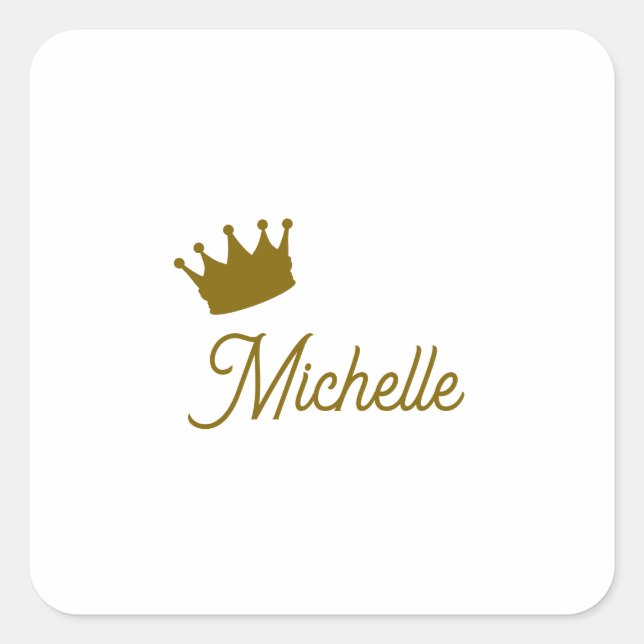 Own Name Creative Trendy Gold Colour Script Square Sticker (Front)