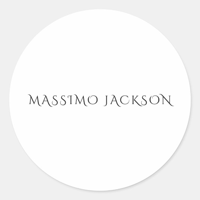 Own Name Decorative Chic Plain Simple Black White Classic Round Sticker (Front)