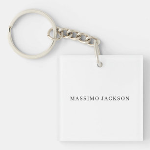 Own Name Decorative Chic Plain Simple Black White Key Ring