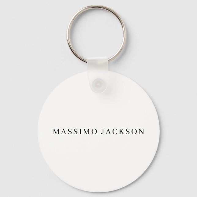 Own Name Decorative Chic Plain Simple Black White Key Ring (Front)