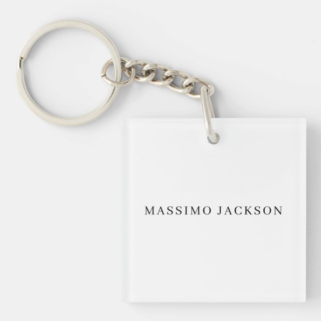 Own Name Decorative Chic Plain Simple Black White Key Ring (Front)