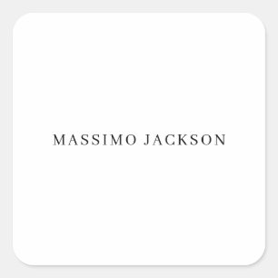 Own Name Decorative Chic Plain Simple Black White Square Sticker
