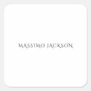 Own Name Decorative Chic Plain Simple Black White Square Sticker