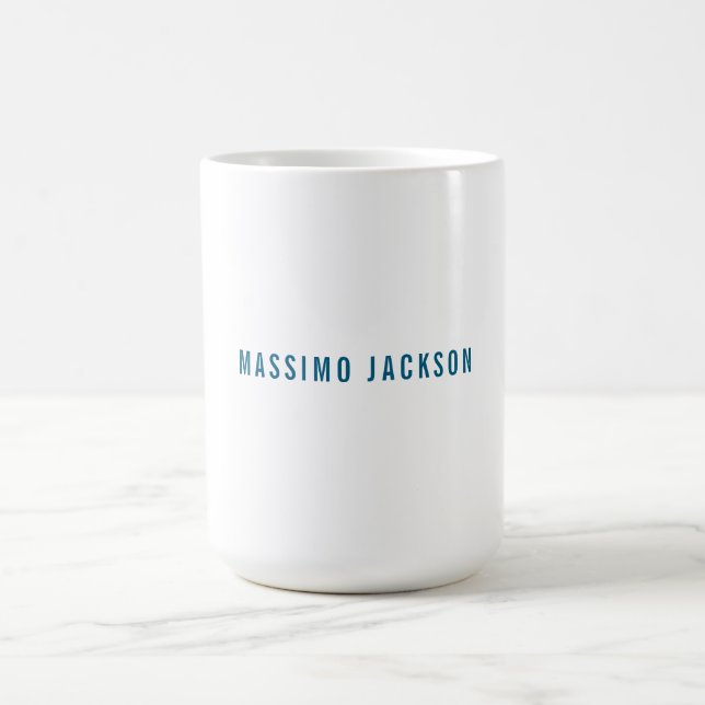 Own Name Decorative Chic Plain Simple Blue White Coffee Mug (Center)