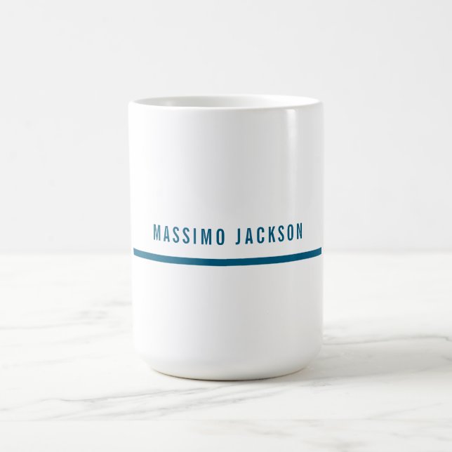 Own Name Decorative Chic Plain Simple Blue White Coffee Mug (Center)