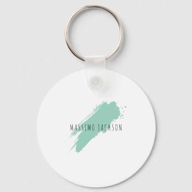 Own Name Decorative Chic Plain Simple Blue White Key Ring (Front)