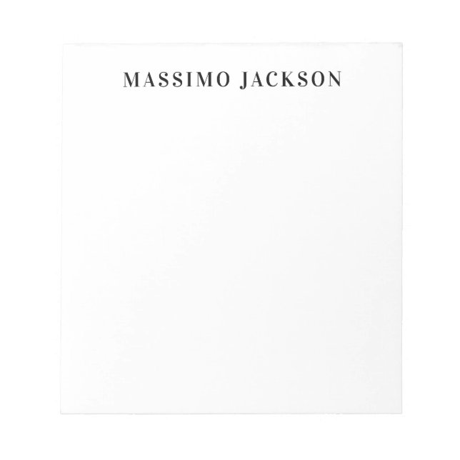Own Name Decorative Minimalist Plain Black White Notepad (Front)