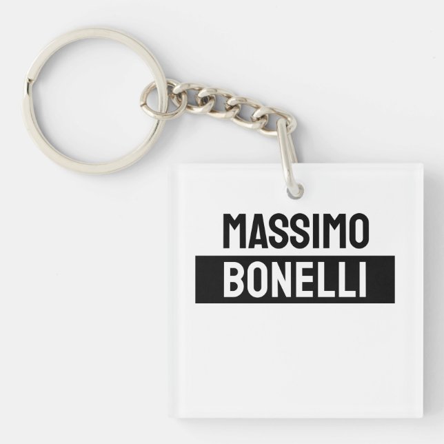 Own Name Minimalist Modern Plain Black White Key Ring (Front)