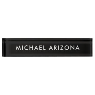 Own Name Modern Minimalist Plain Black White Nameplate