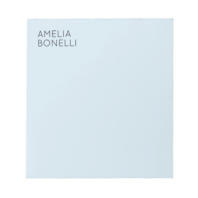 Own Name Modern Minimalist Professional Plain Blue Notepad (Front)