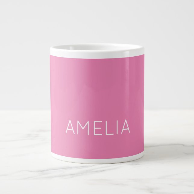 Own Name Modern Minimalist Professional Plain Pink Large Coffee Mug (Front)