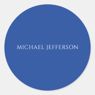 Own Name Plain Blue Color Personalized Custom Classic Round Sticker