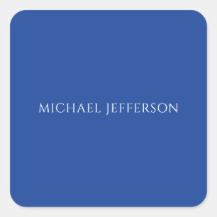 Own Name Plain Blue Color Personalized Custom Square Sticker