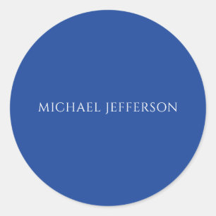 Own Name Plain Blue Colour Personalised Custom Classic Round Sticker