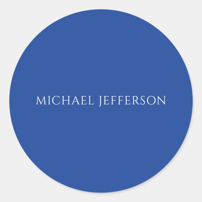 Own Name Plain Blue Colour Personalised Custom Classic Round Sticker (Front)
