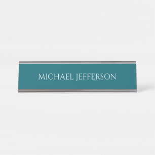 Own Name Plain Dark Teal Color Personalized Custom Desk Name Plate