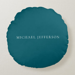 Own Name Plain Dark Teal Colour Personalised Custo Round Cushion