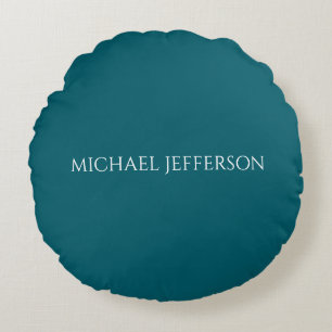 Own Name Plain Dark Teal Colour Personalised Custo Round Cushion